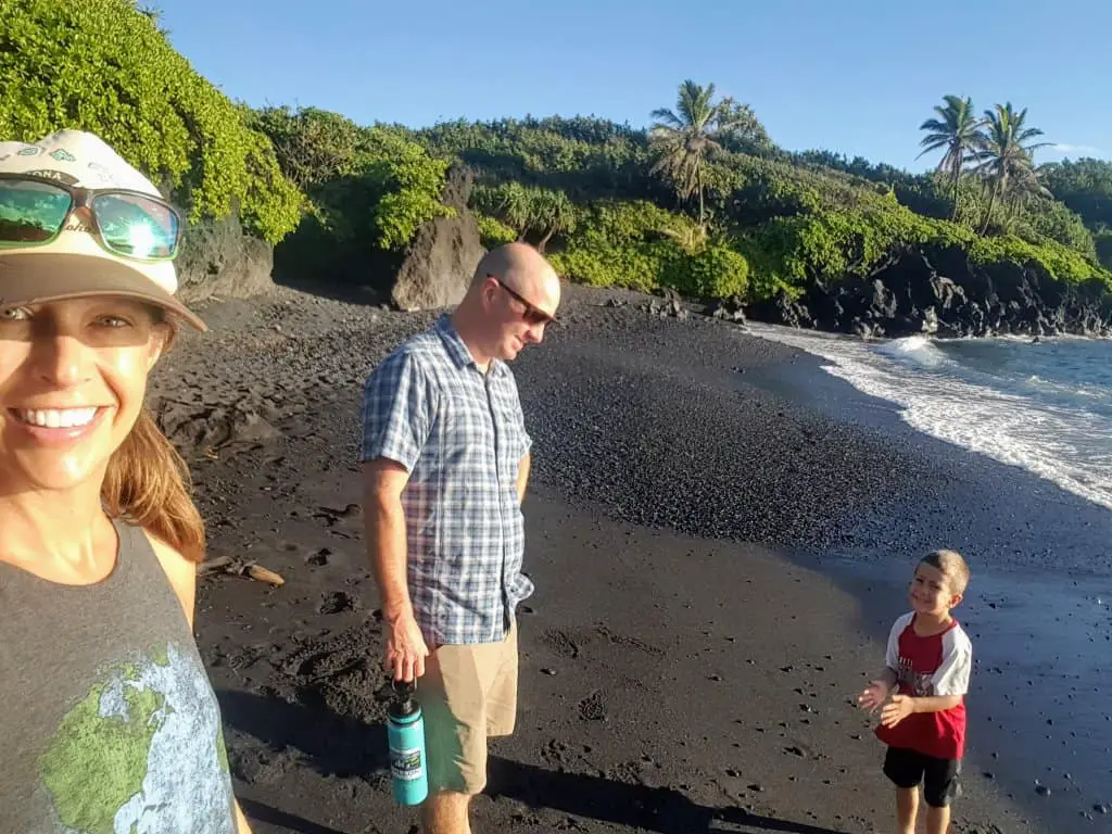 Black sand beach at Wai'anapanapa state park early in the morning
