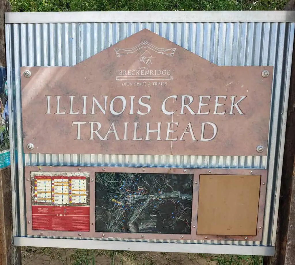 Illinois Creek Trailhead sign in Breckenridge.  The trailhead for the Breckenridge troll
