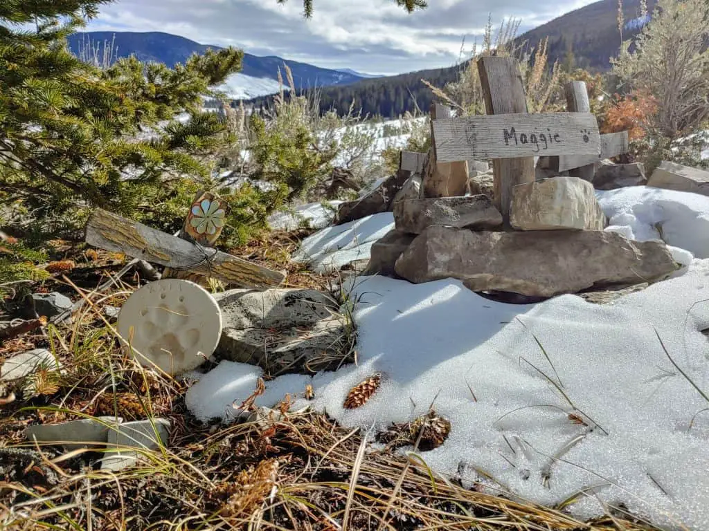 Pet grave markers in the mountains