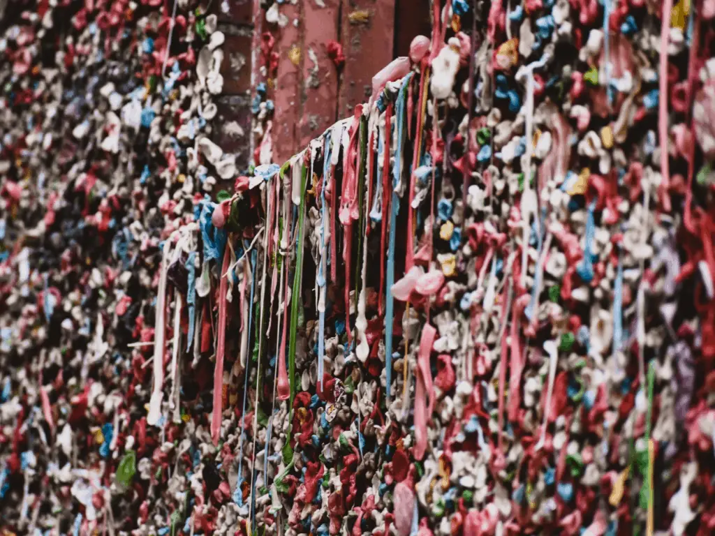 Wall covered with gum in Seattle