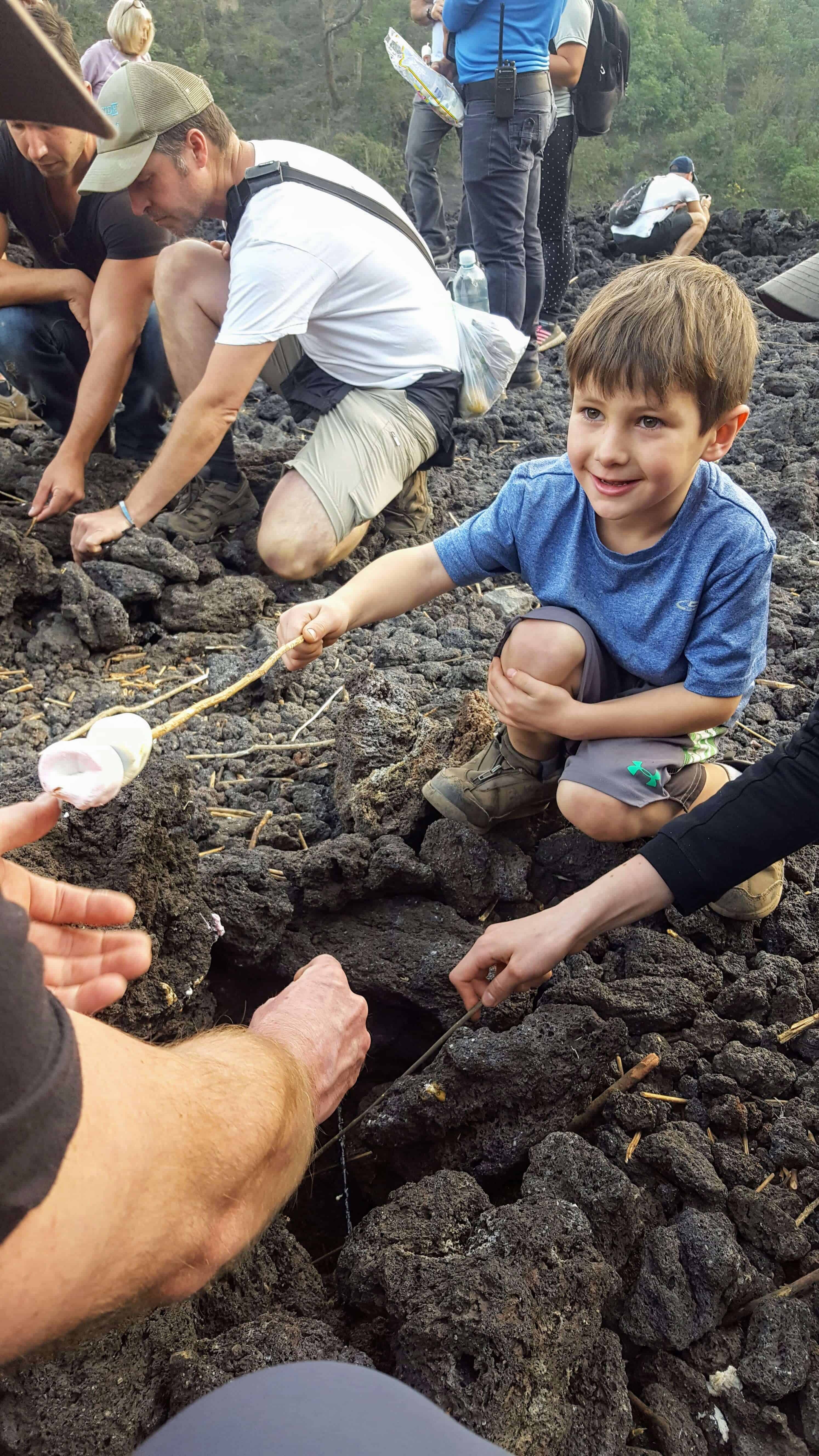 roasting marshmallows on the volcanic vent near Pacaya Volcano