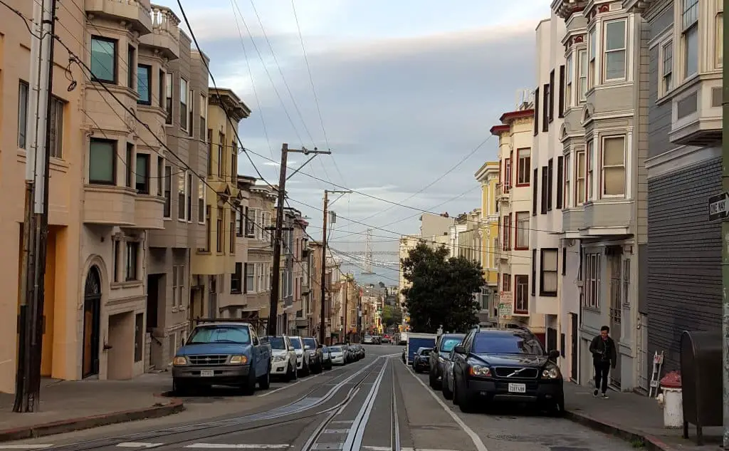 Street view from the cable car in San Francisco