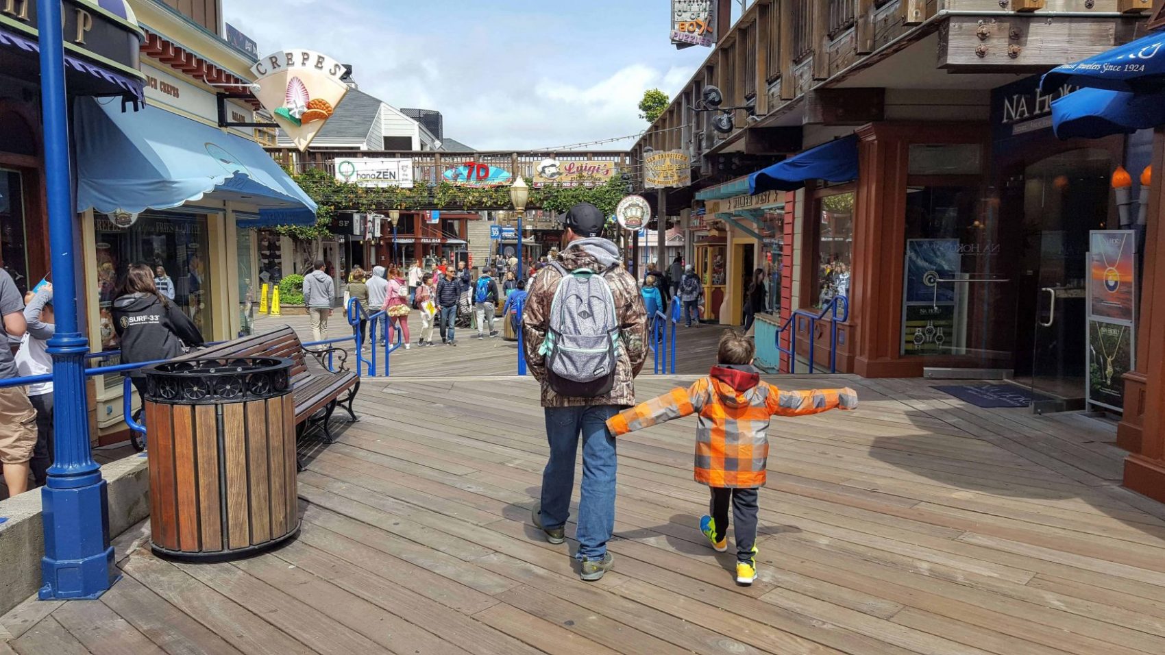 Eli and Chad walking around Fishermans Wharf