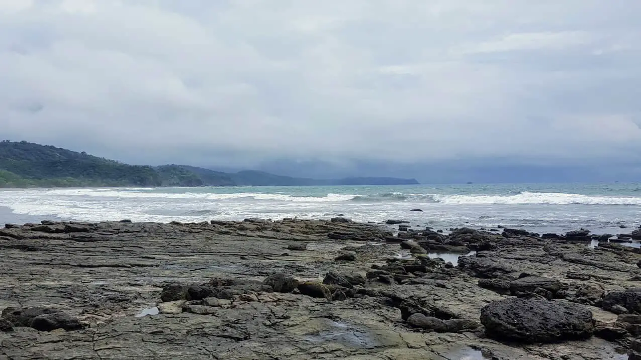 Tide pools near the cliffs at Playa Hermosa Beach in Nicaragua