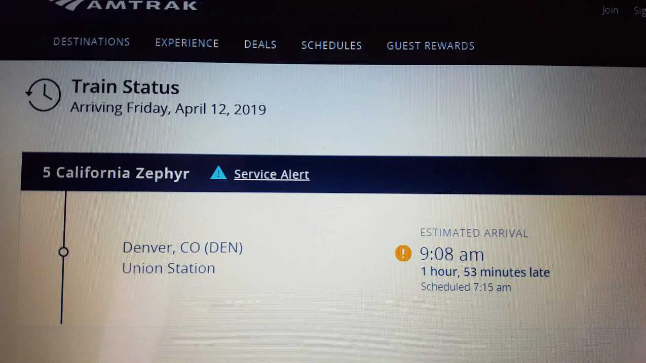 Notification from Amtrak that the train will be late