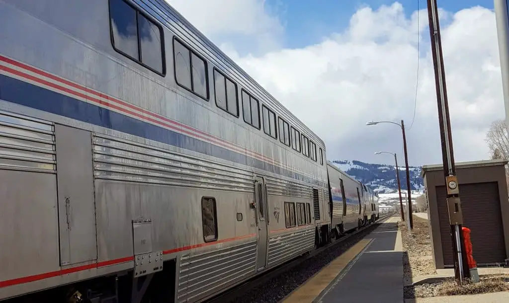 Amtrak train on the tracks in Granby Colorado