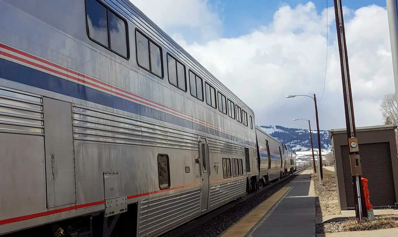 Amtrak train on the tracks in Granby Colorado
