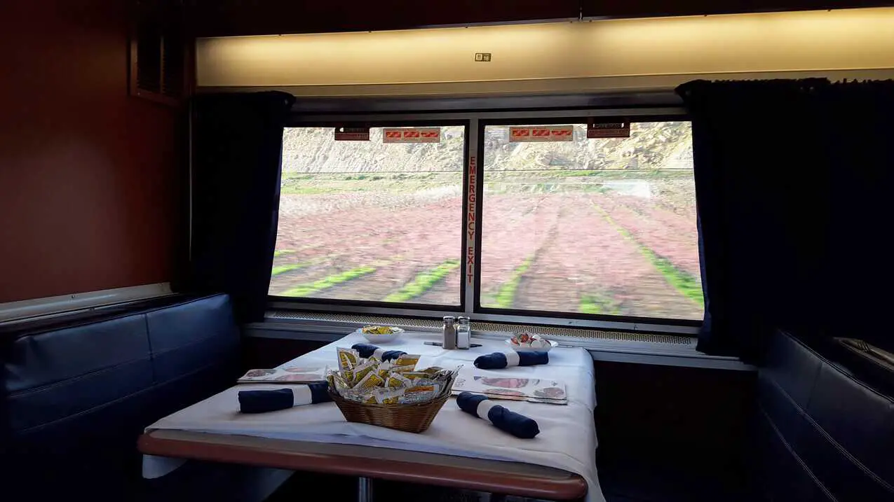 table setting on the amtrak train