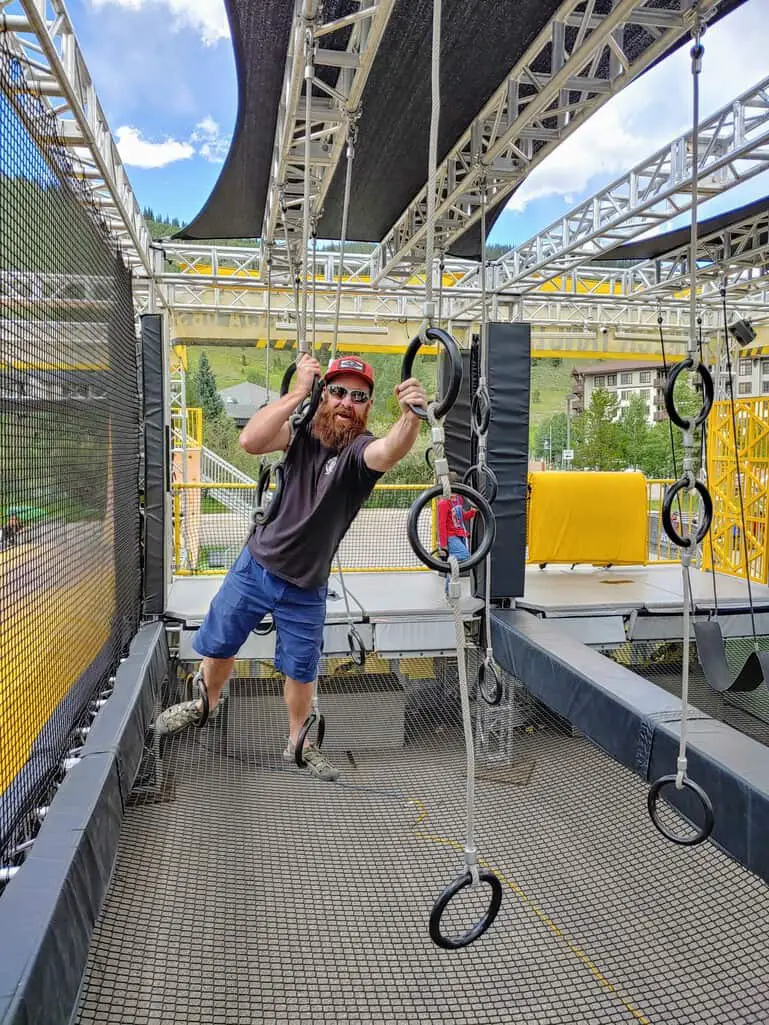 Boy inside the Wrecktangle ninja coiurse in Copper Mountain Colorado