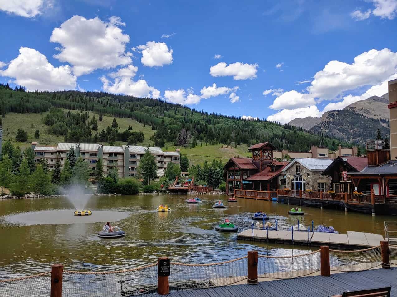 Bumper boats on west lake at copper mountain in the summer