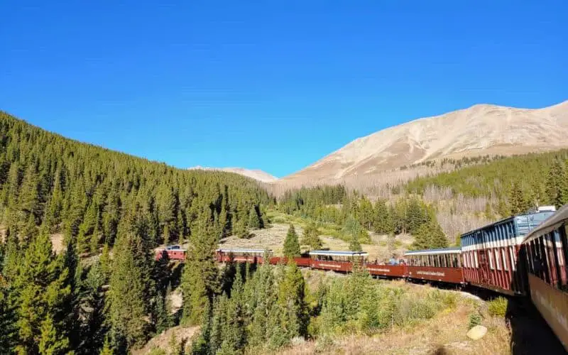 Leadville Train winding around a high mountina pass