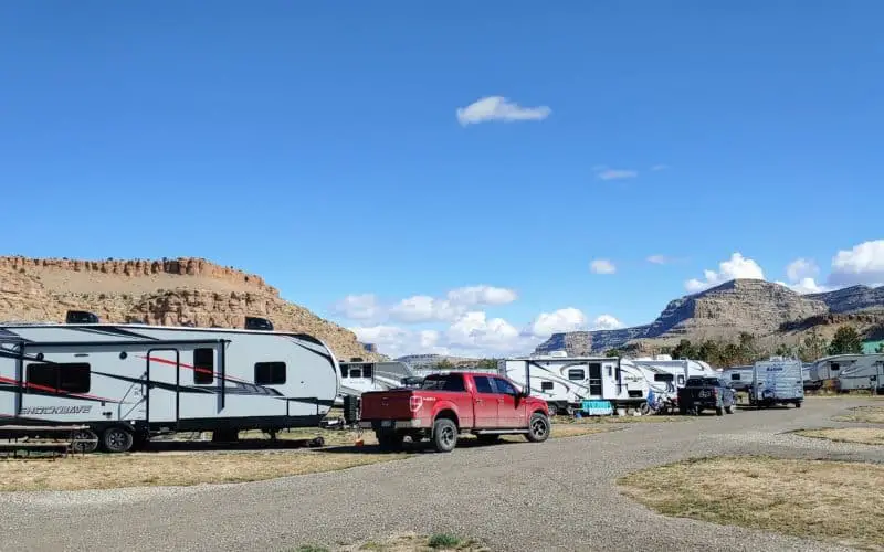 campers and trucks at a private campground in Colorado