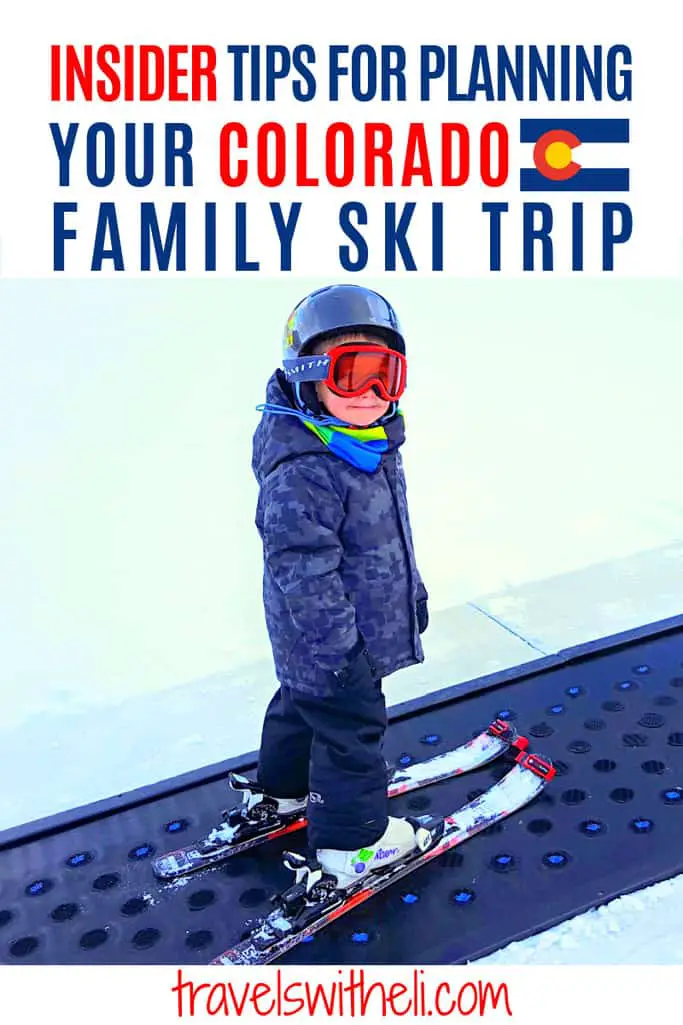boy riding a beginner ski lift - Text- Insider Tips For Planning Your Colorado Family Ski Trip
