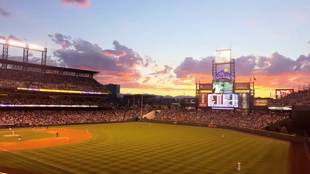 sunset at Coors Field- the Colorado Rockies baseball field