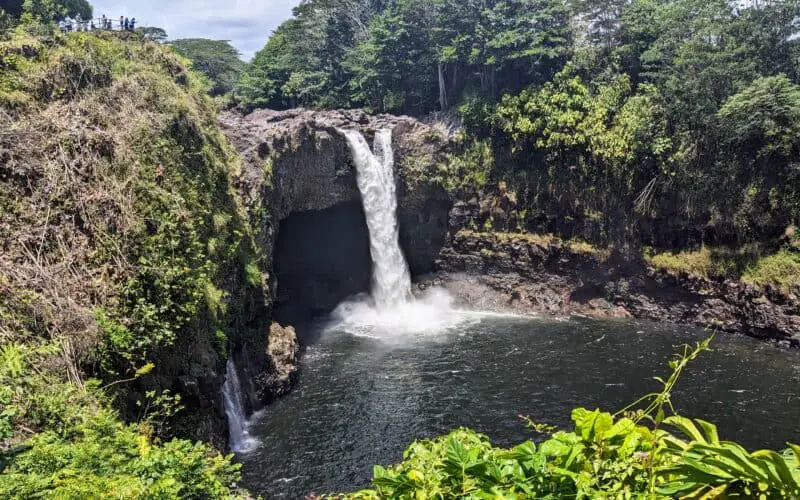 Waterfall going into a lake in Hilo, Hawaii