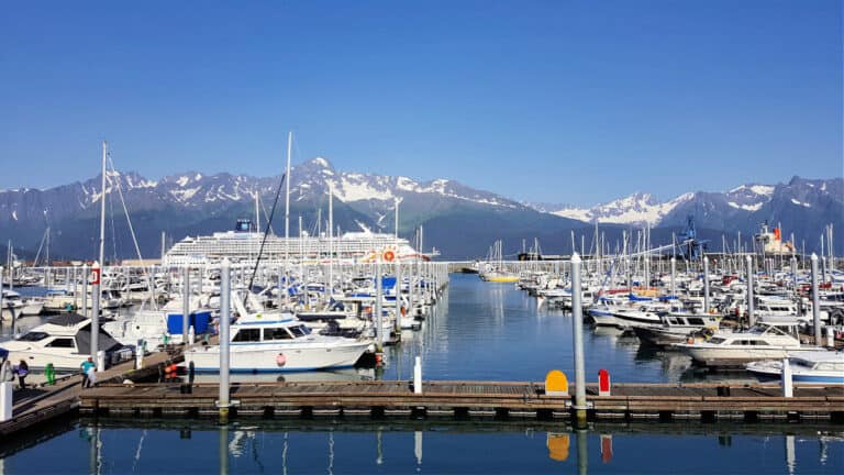 fishing boats in the harbor in Seward Alaska